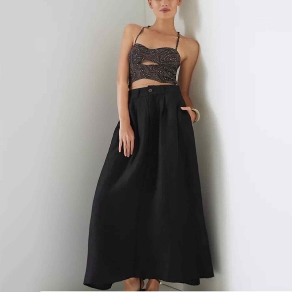 Anthropologie Linen Blend Black Maxi Skirt Size 4 - Picture 13 of 13